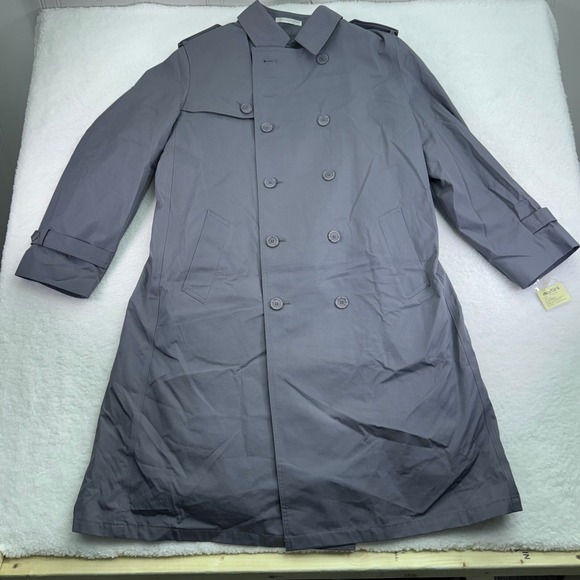 Martini Trench Coat Mens 42L Long Gray Traveller Faux fur Double Breasted Belted